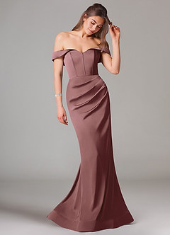 Azazie Everly Bridesmaid Dresses Vintage Mauve Mermaid Off the Shoulder Stretch Satin Convertible Dress image6