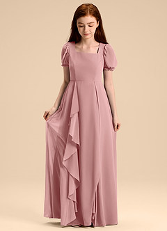 Azazie Priya Junior Dusty Rose A-Line Blouson Chiffon Dress image5