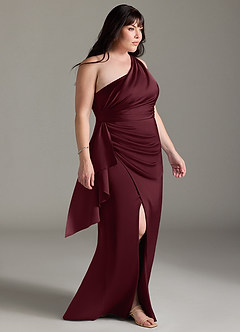 Azazie Maive Brautjungfernkleider Etui Gestreift Stretch-Satin Kleid Cabernetrot image8
