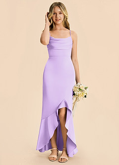 Azazie Magnolia Junior Lilac Sheath Ruched Stretch Satin Dress image4