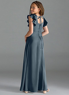 Azazie Bondi Junior A-Linie Seitliche Cut-Outs Stretch-Satin Kleid Zwielichtviolett image5
