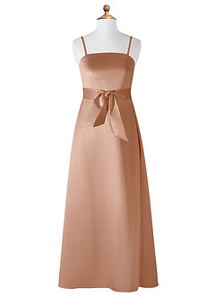 Azazie Anina Junior Champagne Rose A-Line Bow Matte Satin Dress image7