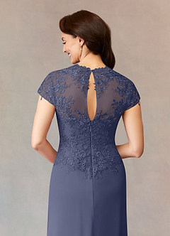 Azazie Junie Mère de la mariée Robes Robe Trapèze en Mousseline de soie Dentelle Bleu Orageux image6