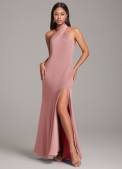 Azazie Lorena Bridesmaid Dresses Dusty Rose Mermaid Pleated Chiffon Dress image3
