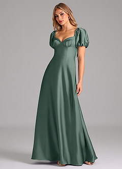 Azazie Fatima Bridesmaid Dresses Sea Moss A-Line Sweetheart Neckline Stretch Satin Dress image4