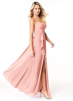 Azazie Emerald Bridesmaid Dresses Rosette A-Line Ruffled Chiffon Dress image2