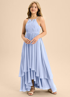 Azazie Elliora Junior Ice A-Line Pleated Chiffon Dress image4