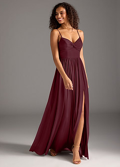 Azazie Zeya Bridesmaid Dresses Cabernet A-Line Pleated Mesh Dress image3