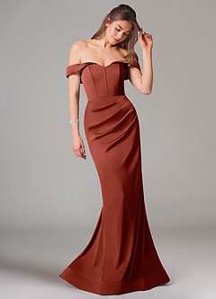 Azazie Everly Bridesmaid Dresses Terracotta Mermaid Off the Shoulder Stretch Satin Convertible Dress image6