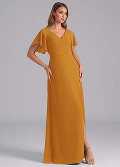 Azazie Ambrosia Jurken voor bruidsmeisjes Jurk van Chiffon met A-Lijn Geplooid Boterbabbelaar image4