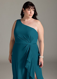 Azazie Liza Bridesmaid Dresses Ink Blue Mermaid One Shoulder Chiffon Dress image10