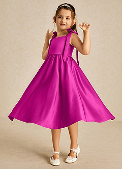 Azazie Chelsie Flower Girl Dresses Fuchsia A-Line Bow Matte Satin Dress image3