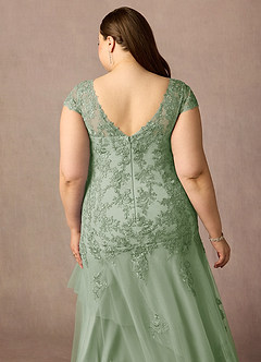 Azazie Romy Mother of the Bride Dresses Dusty Sage Mermaid V-Neck Sequins Tulle Dress image12