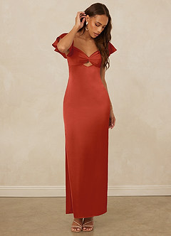 Christian Siriano Bridal for Azazie 1005 Bridesmaid Dresses Rust Sheath Sweetheart Neckline Stretch Satin Dress image5