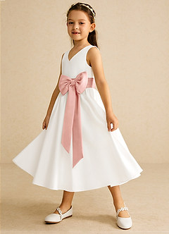 Azazie Darling Flower Girl Dresses Ivory Rosette A-Line Bow Cotton Dress image3