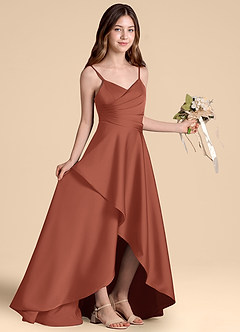 Azazie Prisha Junior Auburn A-Line Pleated Stretch Satin Dress image8