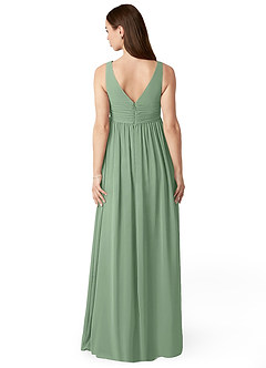Azazie Yetta Maternity Bridesmaid Dresses A-Line V-Neck Gathered Chiffon Floor-Length Dress image2