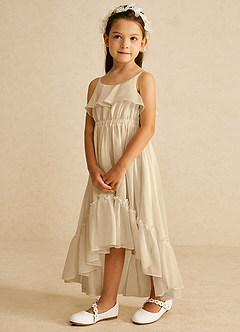 Azazie Karmen Flower Girl Dresses Champagne A-Line Ruched Chiffon Dress image2