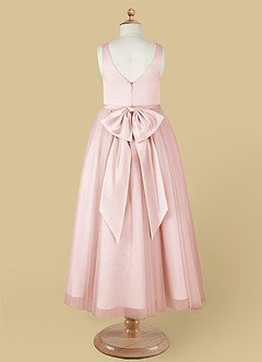 Azazie Marybell Flower Girl Dresses Blushing Pink A-Line Bow Tulle Dress image10