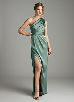 Azazie Emorie Venta Final Vestido de Eucalipto de Satén Elástico de Corte Recto con Hombro unilateral image1
