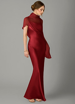 Azazie Jaleesa Bridesmaid Dresses Scarlet A-Line High Neck Stretch Satin Dress image3