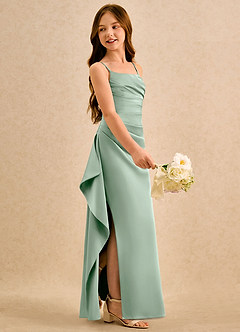 Azazie Cannoli Girls Formal vestidos de niña de las flores Vestido de Agave de Satén Elástico de Corte en A con Plisado image5