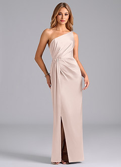 Azazie Naria Brudtärnklänningar Klä av Tubklänning i Stretch Satin Ena axeln Rodnande Rosa image5