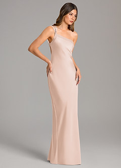 Azazie Monroe Bridesmaid Dresses Blushing Pink Mermaid One Shoulder Stretch Satin Dress image5