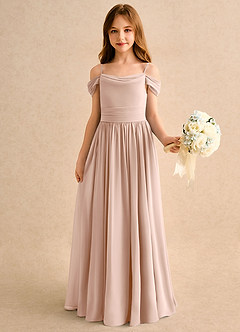 Azazie Shia Girls Formal Flower Girl Dresses English Rose A-Line Off the Shoulder Chiffon Dress image4