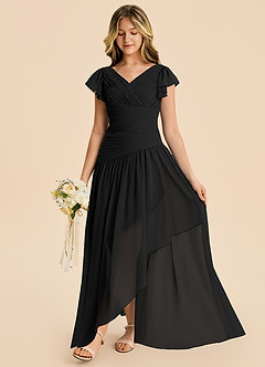 Azazie Pia Junior Black A-Line Pleated Chiffon Dress image4