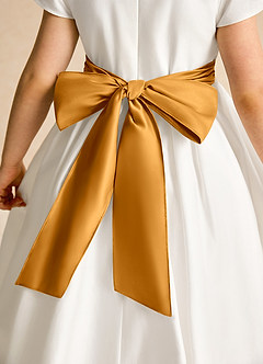 Azazie Deary Flower Girl Dresses Ivory Butterscotch A-Line Bow Cotton Dress image8