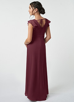 Azazie Claudine Junior Cabernet A-Line Pleated Chiffon Dress image4