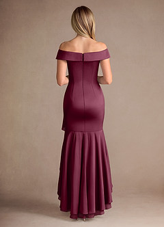 Azazie Billings Mother of the Bride Dresses Mulberry Mermaid Off the Shoulder Stretch Satin Dress image4