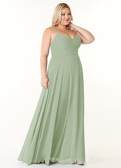 Azazie Janine Bridesmaid Dresses Dusty Sage A-Line V-Neck Chiffon Dress image8