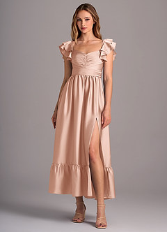 Azazie Anaya Brautjungfernkleider Wandelbar A-Linie Herzausschnitt Stretch-Satin Kleid Roségold image1