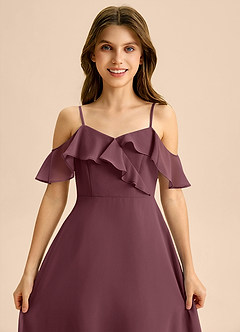 Azazie Kamilla Junior Abito A-Line in Chiffon a Spalla Scoperta Sangria image7