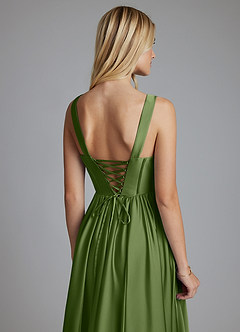 Azazie Delmie Brudtärnklänningar Klä av A-Linje i Stretch Satin Korsett Enbärsgrön image3