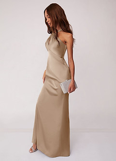 Barbie ♥ Azazie Bridesmaid Dresses Taupe Sheath Stretch Satin Dress image5