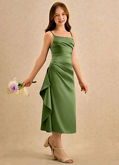 Azazie Canna Girls Formal Flower Girl Dresses Juniper A-Line Pleated Stretch Satin Dress image3