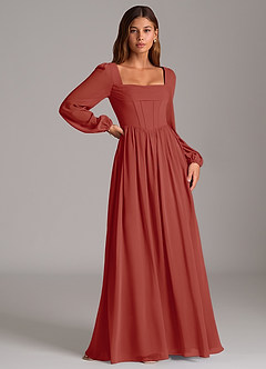 Azazie Maree Bridesmaid Dresses Terracotta A-Line Corset Chiffon Dress image3