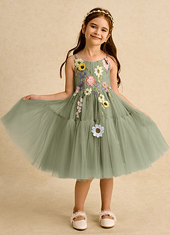 Azazie Osea Flower Girl Dresses Pistachio Ball-Gown Pleated Tulle Dress image8