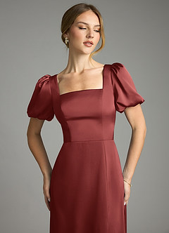 Azazie Fyona Robes de demoiselle d'honneur Robe Trapèze en Satin extensible Plissé Terracotta image12