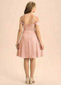 Azazie Anselie Junior Abito A-Line in Raso Elasticizzato Plissettato Oro Rosa image2