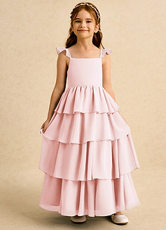 Azazie Boba Blumenmädchenkleider A-Linie Rechteckiger Ausschnitt Chiffon Kleid Zartrosa image6