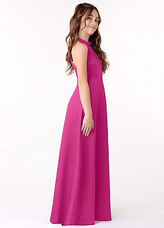 Azazie Laurel Junior Fuchsia A-Line Stretch Satin Dress image2