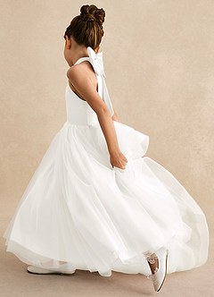Azazie Bev Flower Girl Dresses Ivory A-Line Convertible Tulle Dress image7