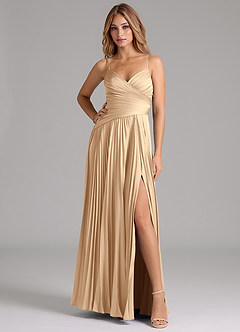 Azazie Vini Brautjungfernkleider A-Linie Plissee Stretch-Satin Kleid Champagner image3