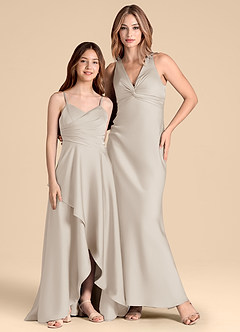 Azazie Prisha Junior A-Linie Plissee Stretch-Satin Kleid Frost image3