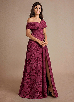 Azazie Milton Mother of the Bride Dresses Burgundy A-Line Pleated Floral Burnout Dress image3