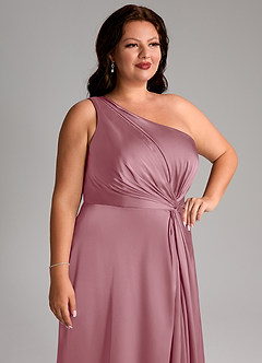Azazie Brooke Bridesmaid Dresses Vintage Mauve A-Line One Shoulder Stretch Satin Dress image13